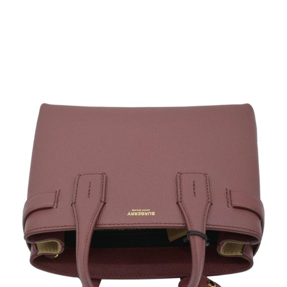 BURBERRY Banner Small House Check Leather Tote Shoulder Bag Maroon - Picture 5 of 14